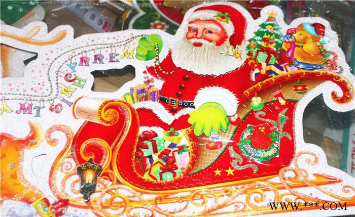 圣诞鹿拉车 圣诞老人驯鹿拉车贴画 圣诞节挂画墙贴装饰SD-1
