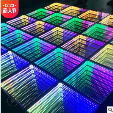 LED镜面3D深渊地砖灯 婚礼酒吧KTV舞台活动发光千层镜彩色地板灯