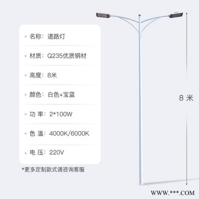 厂家定制市政路灯8米10米平行双臂LED道路灯