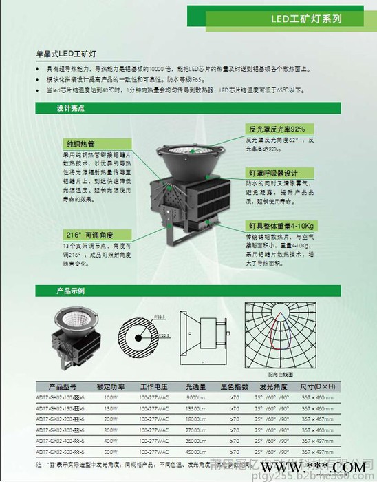 AD17-GK01/02-30-100-6集成式单晶式LED工矿灯上海天逸TAYEE区域总代理图3