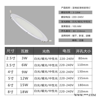 【海之亮】照明LED筒灯嵌入式圆形 4寸超薄天花灯面板筒灯**