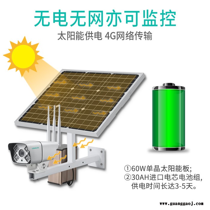 野外太阳能电池供电4G4灯摄像机全网通无电无网监控枪机4G摄像头 太阳能摄像头