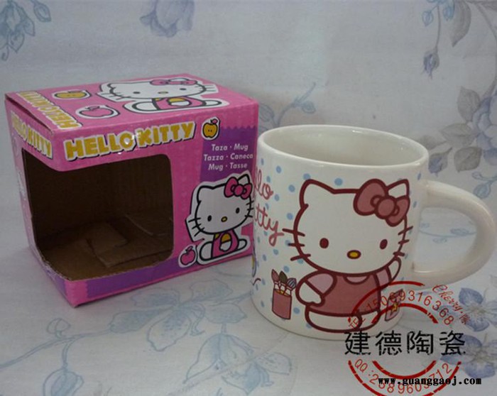 可爱卡通Kitty猫陶瓷杯 粉色动漫咖啡杯陶瓷 创意礼品可定做图1