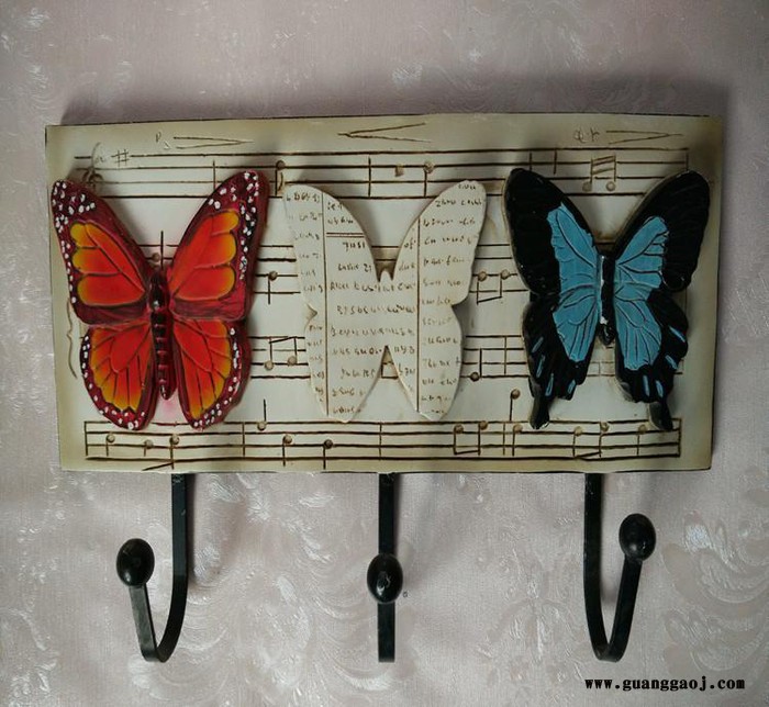 欧式家居挂钩树脂铁艺工艺品蝴蝶实用壁挂钩创意实用礼品3件