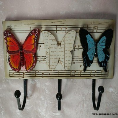 欧式家居挂钩树脂铁艺工艺品蝴蝶实用壁挂钩创意实用礼品3件
