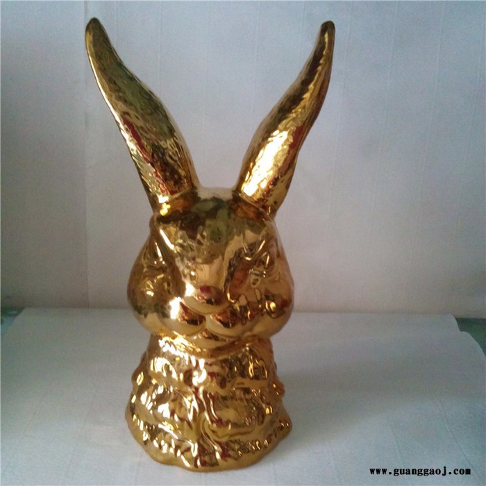 创意礼品摆设 电镀兔子头陶瓷摆件 办公桌摆件拍摄小道具