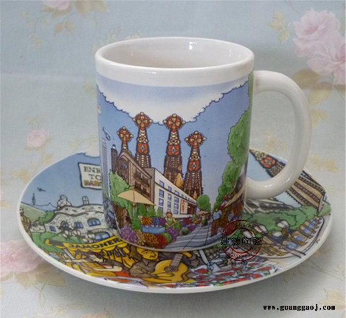 创意直身马克杯 简约城市风格卡通陶瓷咖啡杯 定制logo实用礼品