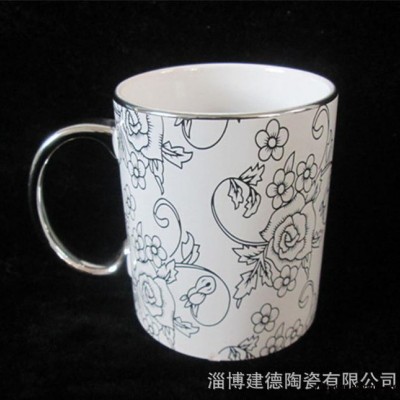 定制节日礼品创意马克杯镀金镀银直身杯陶瓷咖啡杯时尚茶水杯