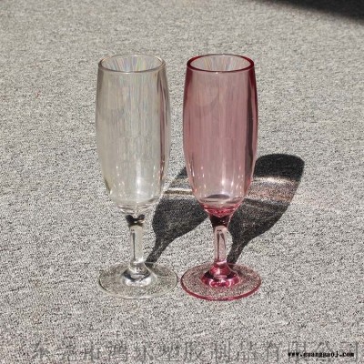 AS高脚塑料酒杯香槟杯180ml透明红色塑料高脚杯