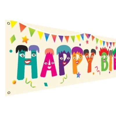 跨境周岁生日快乐布置横幅生日派对彩色横幅拉旗生日装饰背景布