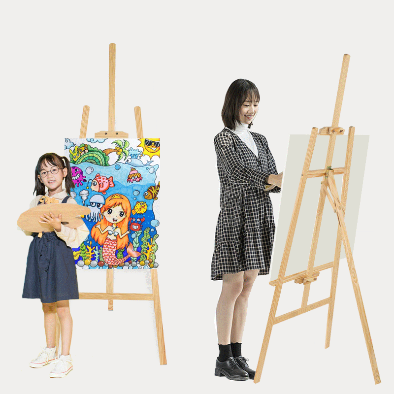 户外写生梯形松木实木画架素描木质画架便携美术画板海报架揭牌仪图2