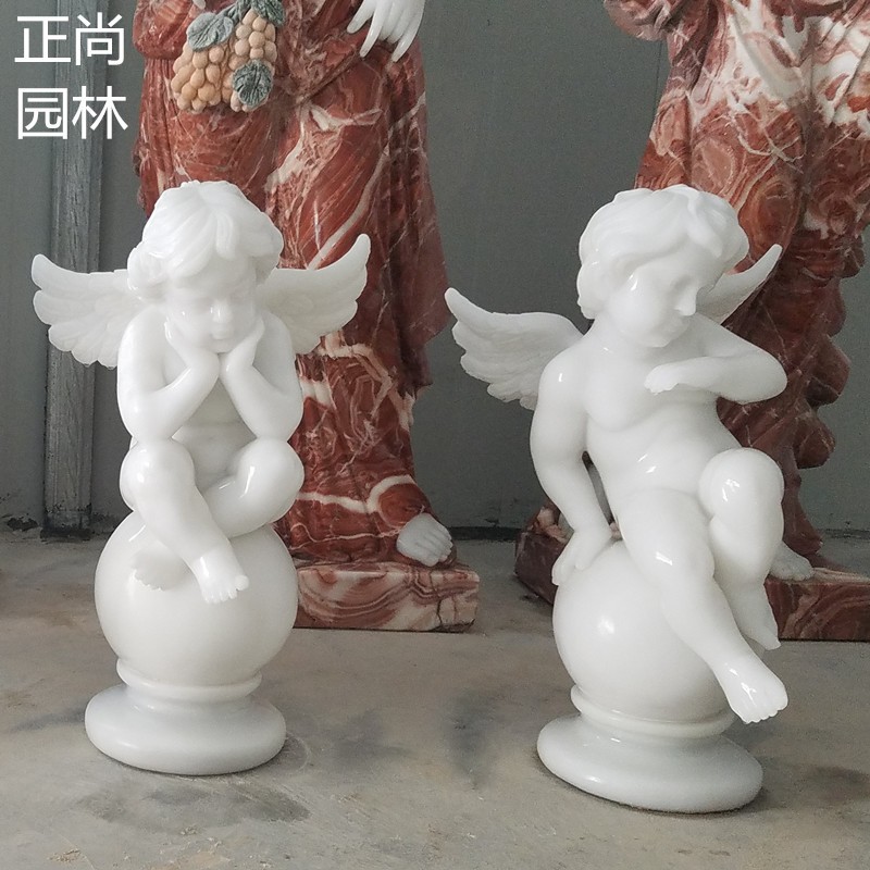供应汉白玉石雕欧式西方人物雕塑小天使雕像 仿真石雕小品摆件