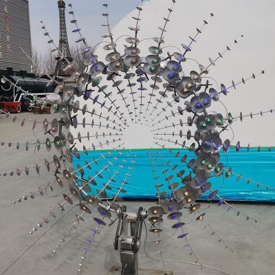 户外大型艺术风动雕塑不锈钢广场景观摆件创意抽象风动力风车装置