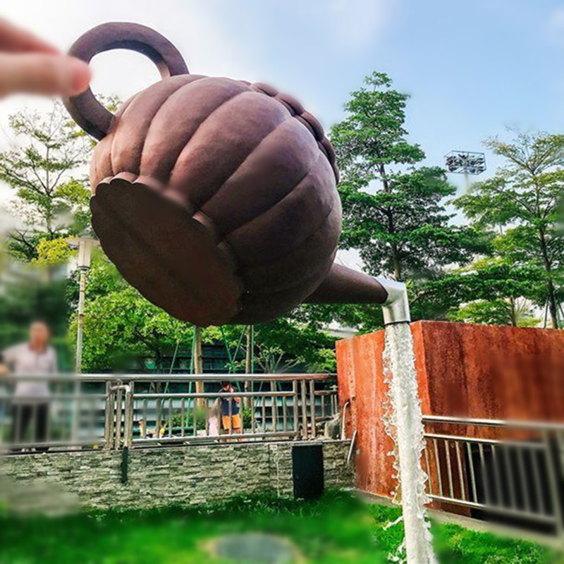 加工定制悬空流水天壶玻璃钢雕塑广场茶文化园林景区大型茶壶摆件
