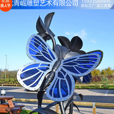 不锈钢动物彩色蝴蝶现代艺术户外花园公园城市景观装饰不锈钢雕塑