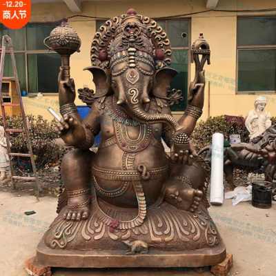 象头人身神像铸铜印度象神佛像雕塑寺庙旅游景点宗教青铜雕像