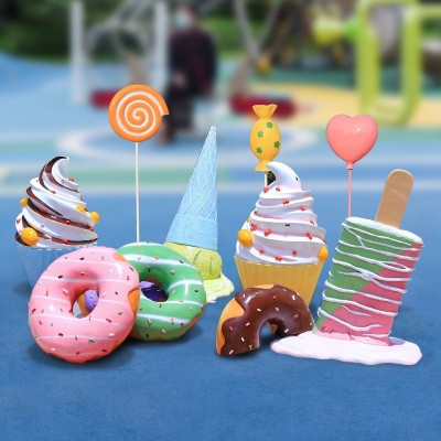 仿真甜甜圈雪糕雕塑玻璃钢糖果冰淇淋马卡龙摆件蛋糕模型户外园林