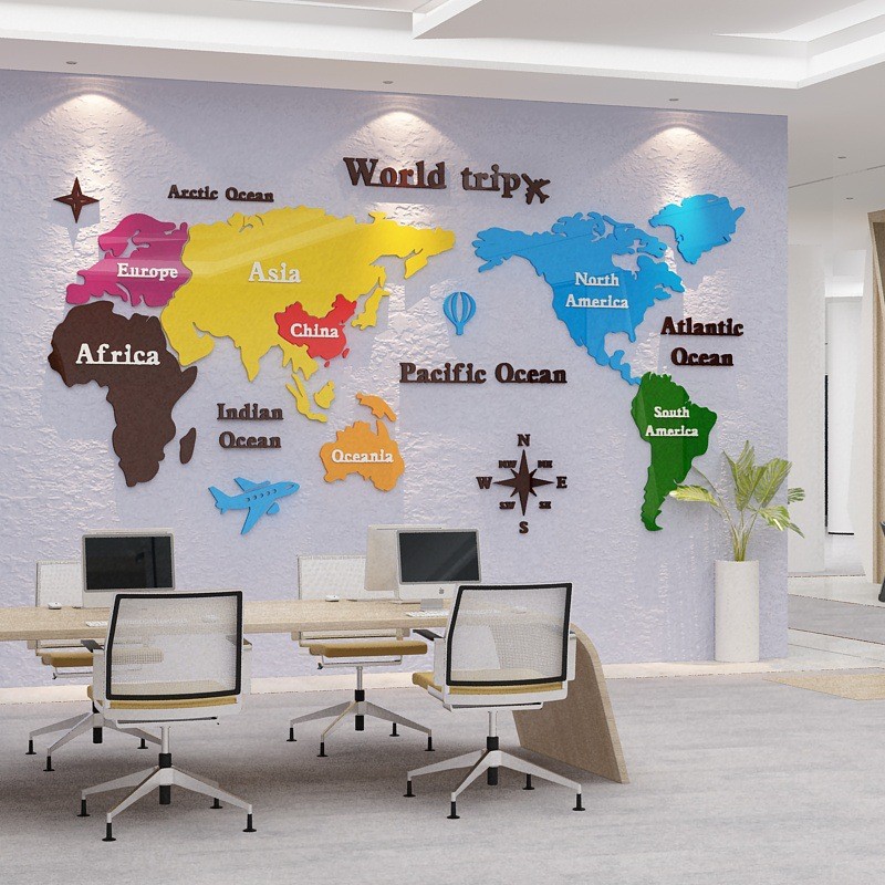 地图墙贴3d立体会议室公司企业文化墙面装饰办公室背景墙布置